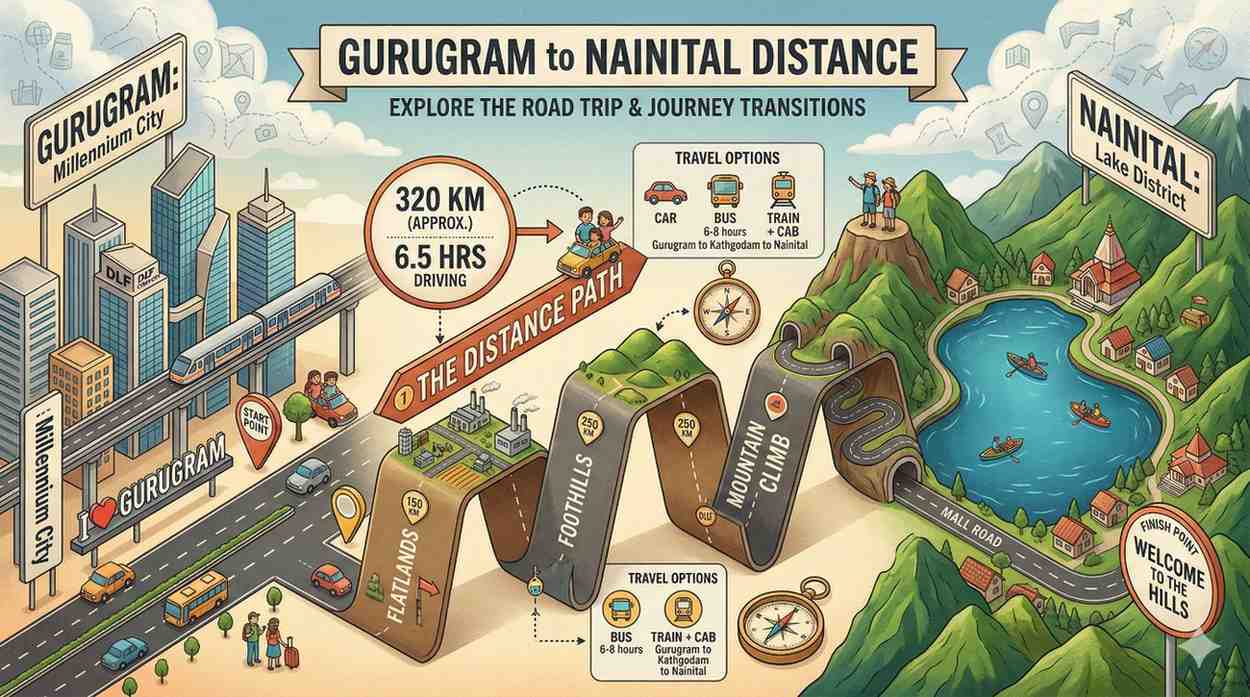 Gurugram to Nainital Distance