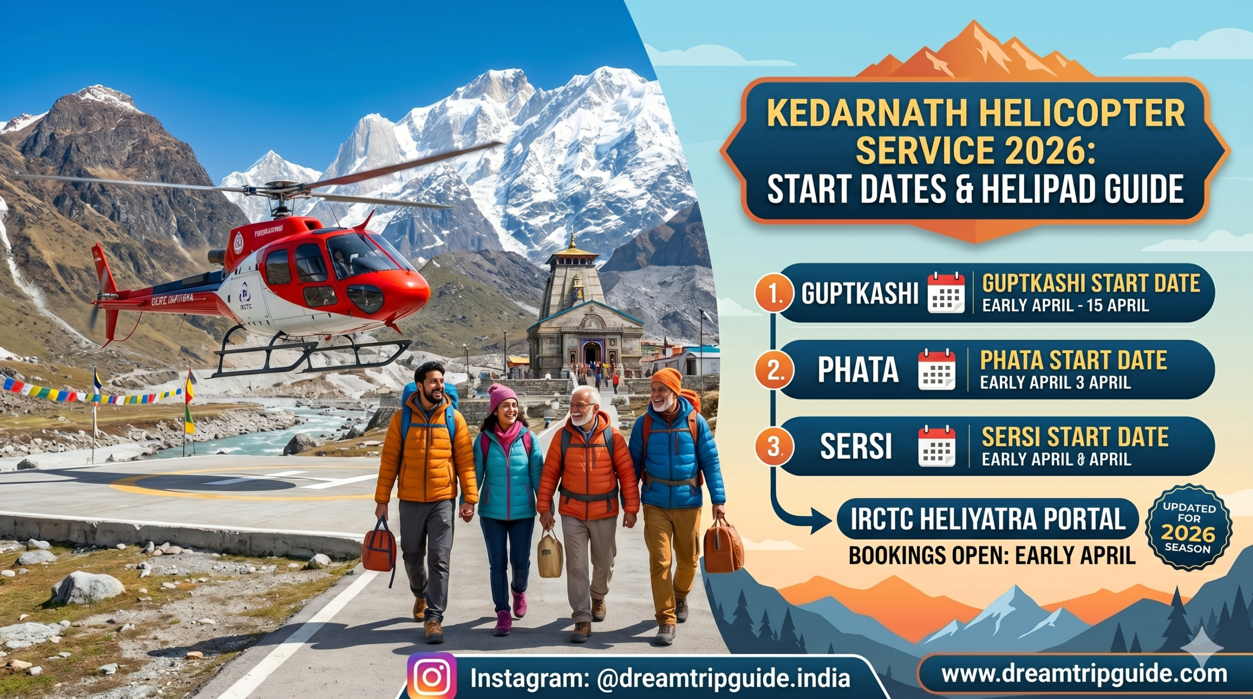 Kedarnath Helicopter Service 2026: Start Dates for Guptkashi, Phata, and Sersi