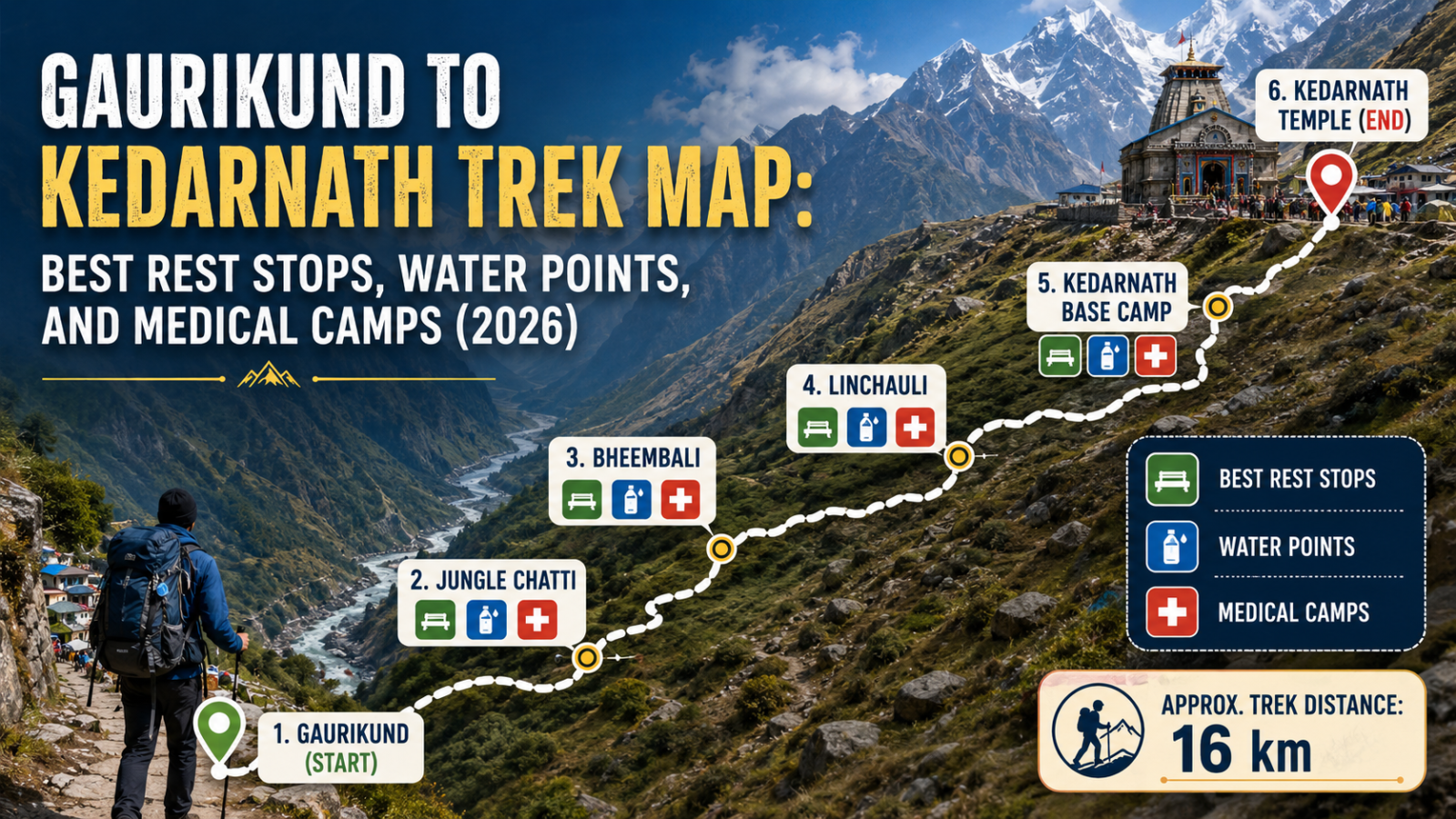 Gaurikund to Kedarnath Trek Map: Best Rest Stops, Water Points, and Medical Camps (2026)