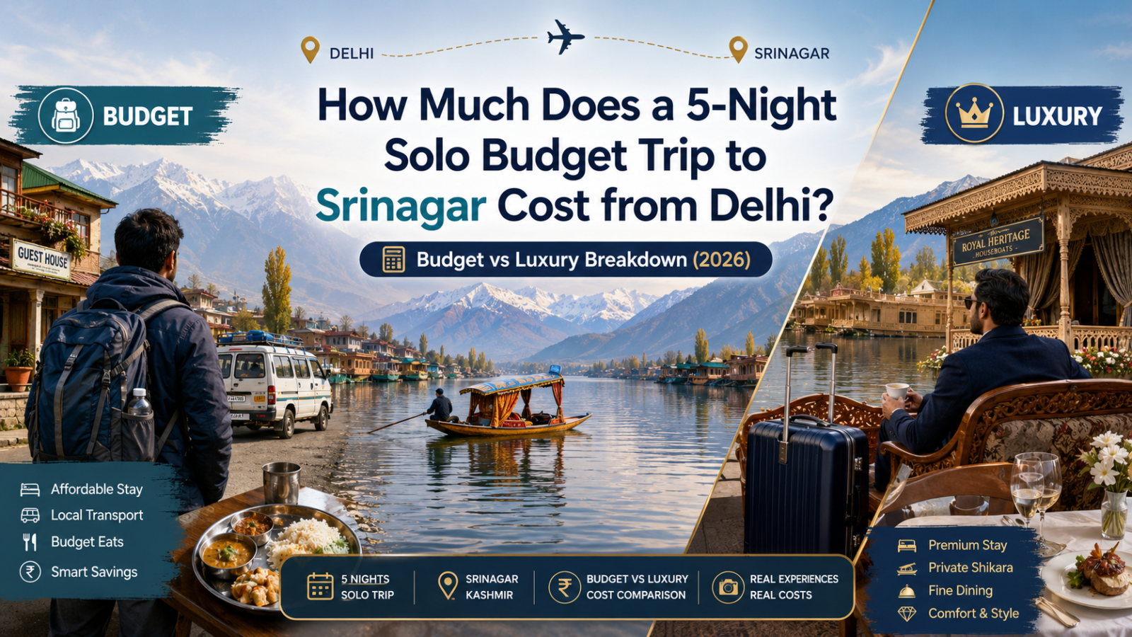 How Much Does a 5-Night Solo Budget Trip to Srinagar Cost from Delhi? Budget vs Luxury Breakdown (2026)