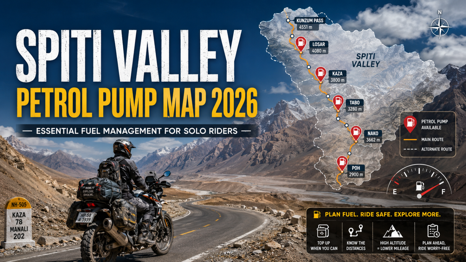 Spiti Valley Petrol Pump Map 2026: Essential Fuel Management for Solo Riders
