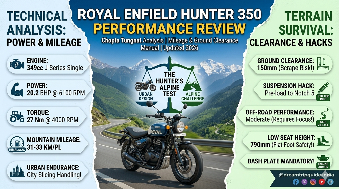 Royal Enfield Hunter 350 Performance Review on Chopta Tungnath Route: Mileage & Ground Clearance Check (2026)